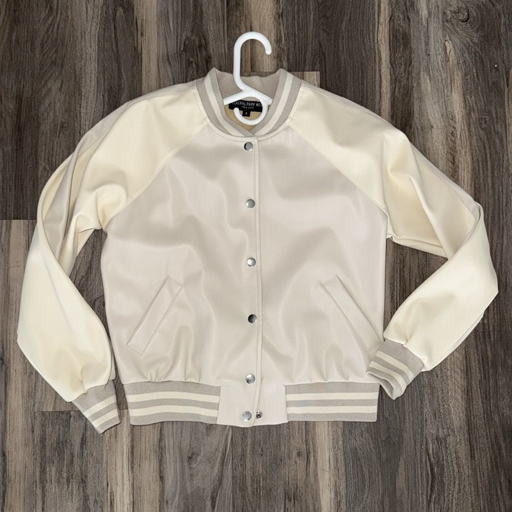 Central Park West Spencer Varsity Cream Bomber Jacket, Small - Picture 3 of 8